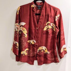 Citron 100% Silk Embossed Blouse in Rust with Fan Design  SP
